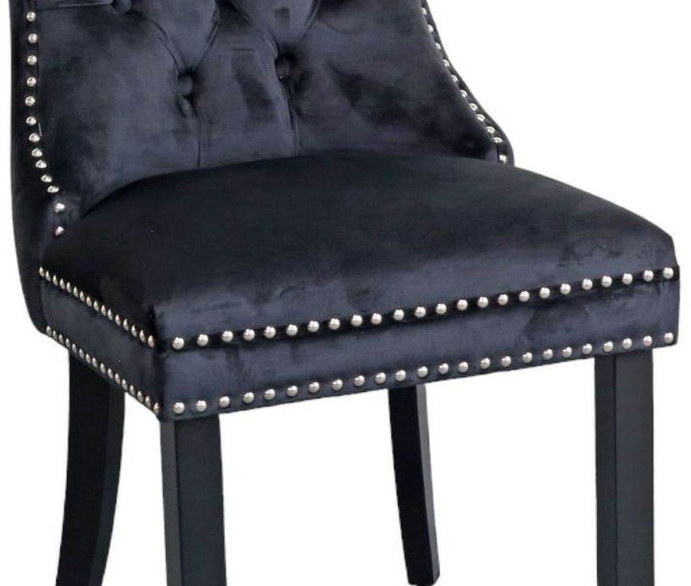 Product photograph of 6 X Rivington Knocker Back Black Velvet Fabric Dining Chair With Black Wooden Legs from Choice Furniture Superstore.