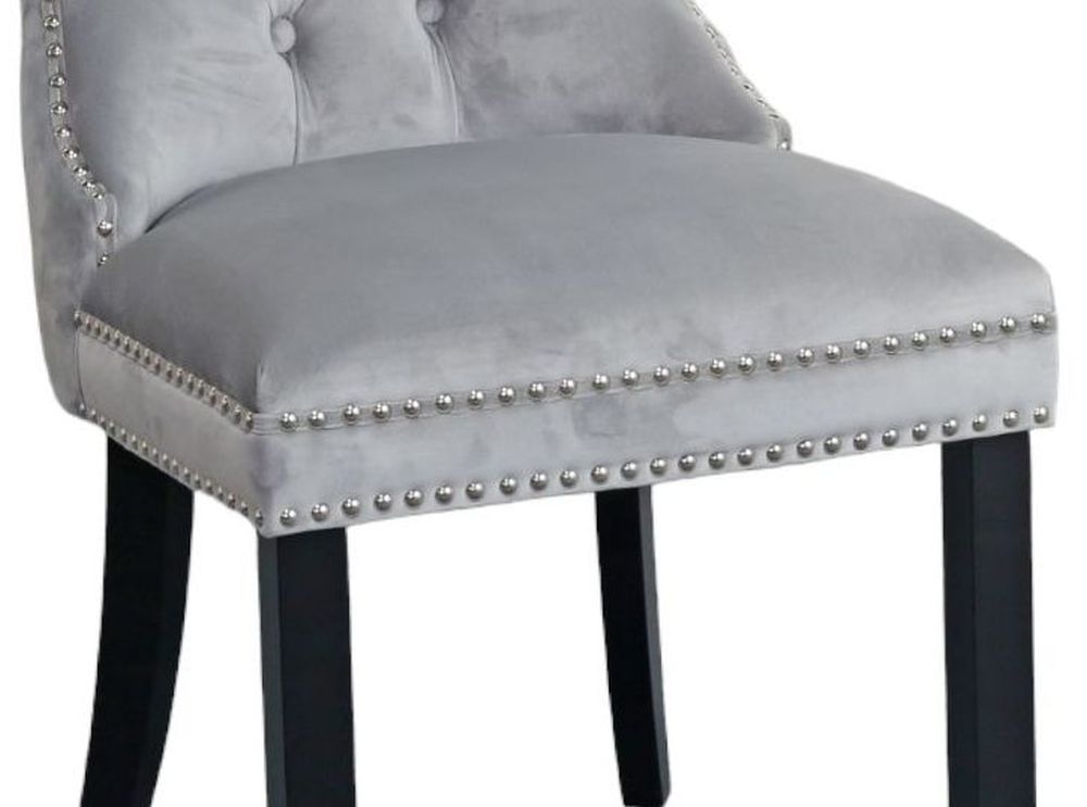 Product photograph of Set Of 4 Rivington Knocker Back Light Grey Velvet Fabric Dining Chair With Black Wooden Legs from Choice Furniture Superstore.