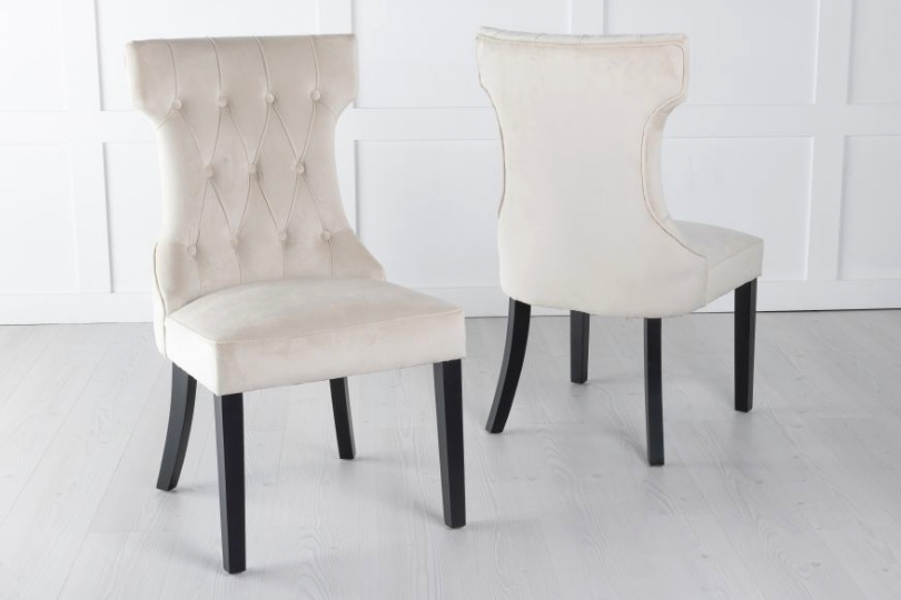 Product photograph of Set Of 6 Courtney Champagne Velvet Fabric Large High Back Dining Chair With Black Legs from Choice Furniture Superstore.