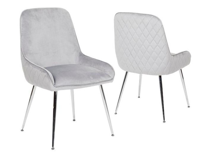 Product photograph of Set Of 4 Hamilton Light Grey Velvet Fabric Dining Chair With Stitched Back And Chrome Legs from Choice Furniture Superstore.