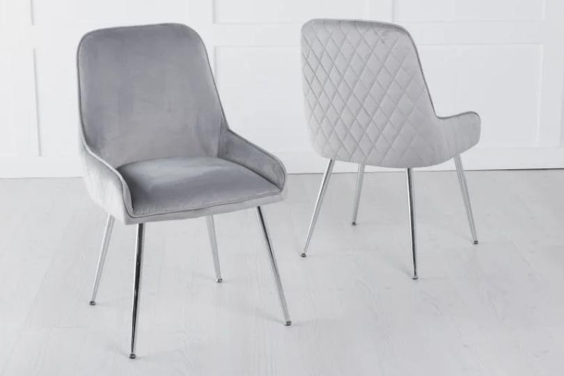 Product photograph of Set Of 4 Hamilton Light Grey Velvet Fabric Dining Chair With Stitched Back And Chrome Legs from Choice Furniture Superstore.