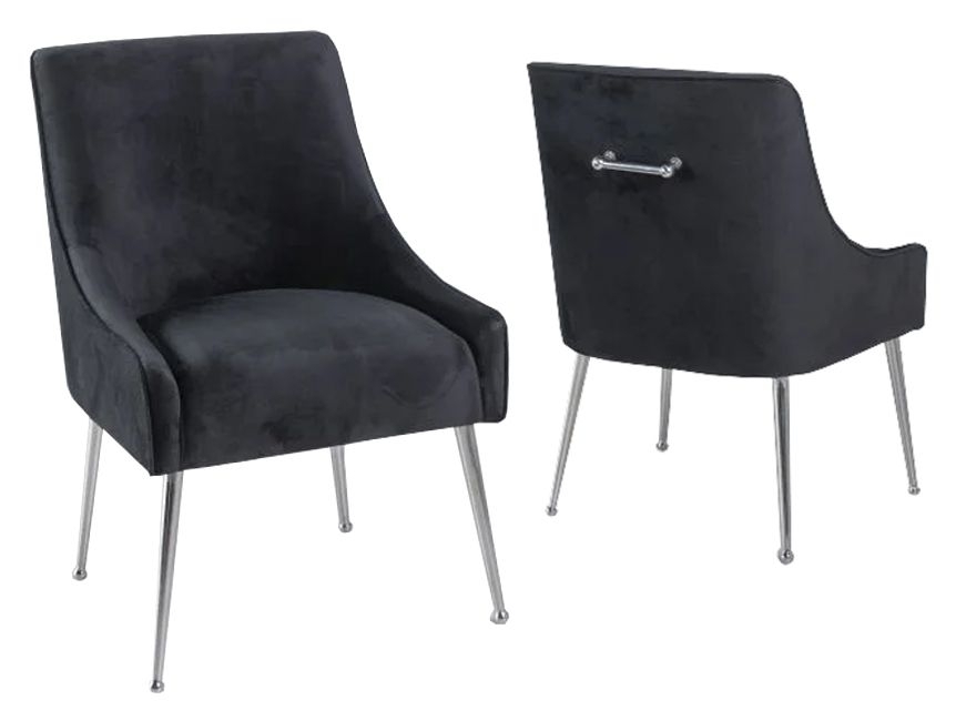 Product photograph of Set Of 4 Giovanni Black Velvet Fabric Dining Chair With Back Handle And Chrome Legs from Choice Furniture Superstore.