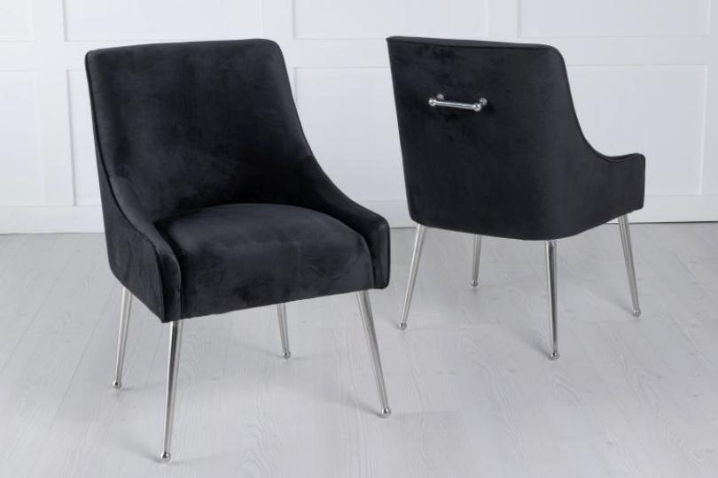 Product photograph of Set Of 4 Giovanni Black Velvet Fabric Dining Chair With Back Handle And Chrome Legs from Choice Furniture Superstore.