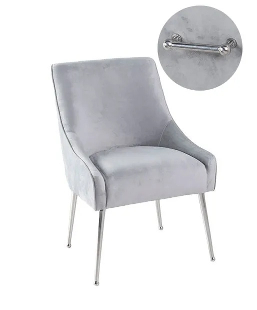 Product photograph of Set Of 4 Giovanni Light Grey Velvet Fabric Dining Chair With Back Handle And Chrome Legs from Choice Furniture Superstore.