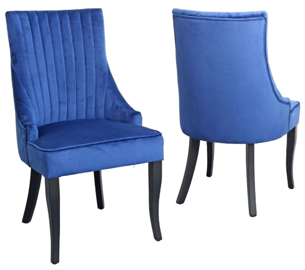 Product photograph of Set Of 4 Sofie Blue Velvet Fabric Large High Back Dining Chair With Black Legs from Choice Furniture Superstore.