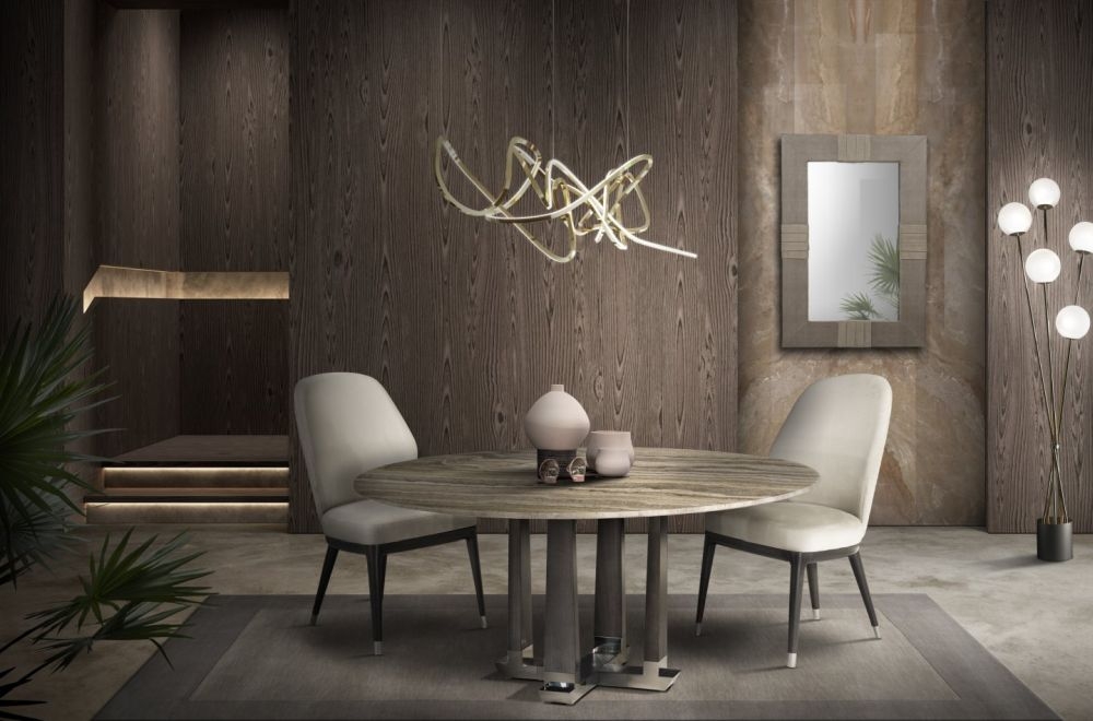 Product photograph of Stone International Daytona Marble And Wood Round Dining Table from Choice Furniture Superstore.