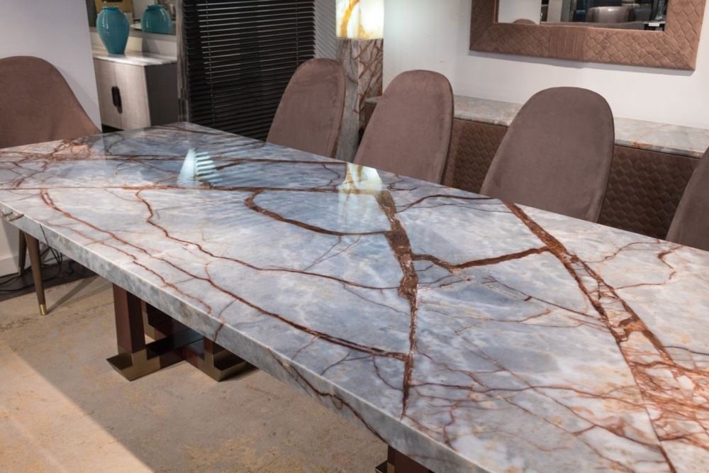 Product photograph of Stone International Daytona Marble And Wood Large Dining Table from Choice Furniture Superstore.