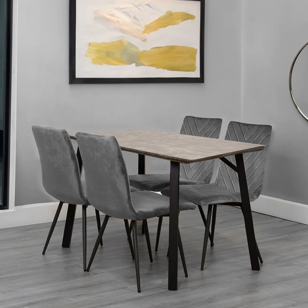 Product photograph of Killen Concrete Effect Top 120cm Dining Table And 4 Fabric Chair from Choice Furniture Superstore.