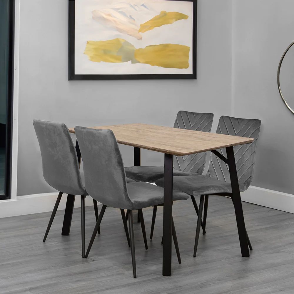 Product photograph of Killen Oak Effect Top 120cm Dining Table And 4 Fabric Chair from Choice Furniture Superstore.