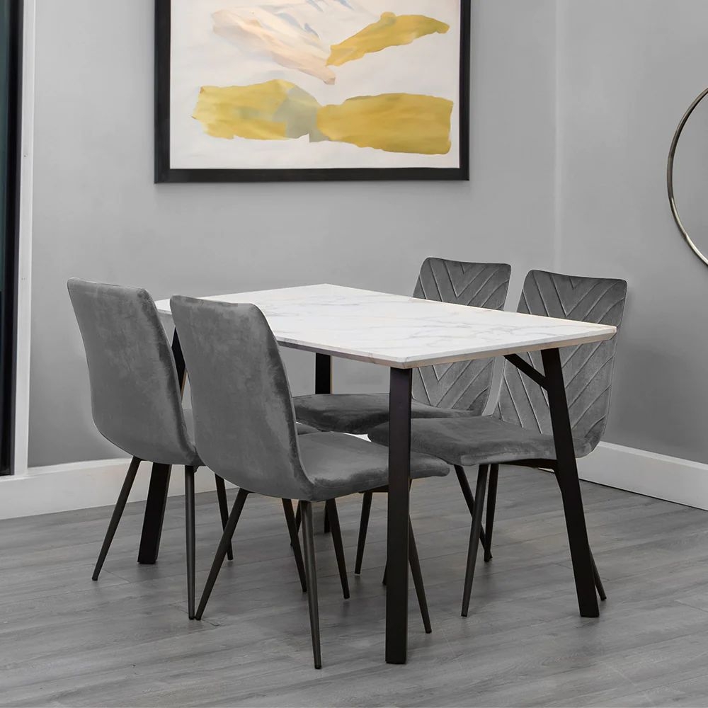 Product photograph of Killen White Marble Effect Top 120cm Dining Table And 4 Fabric Chair from Choice Furniture Superstore.