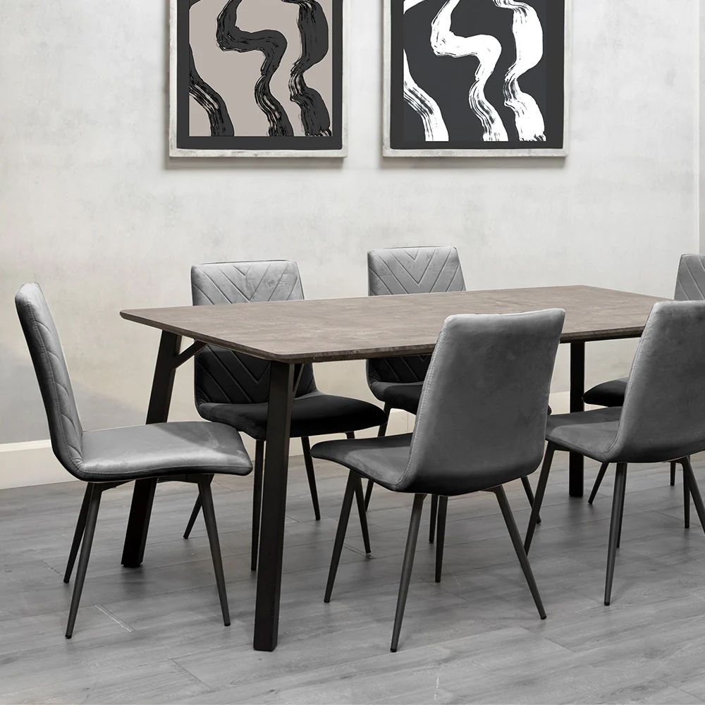 Product photograph of Tivoli Concrete Effect Top 180cm Dining Table And 6 Velvet Fabric Chair from Choice Furniture Superstore.