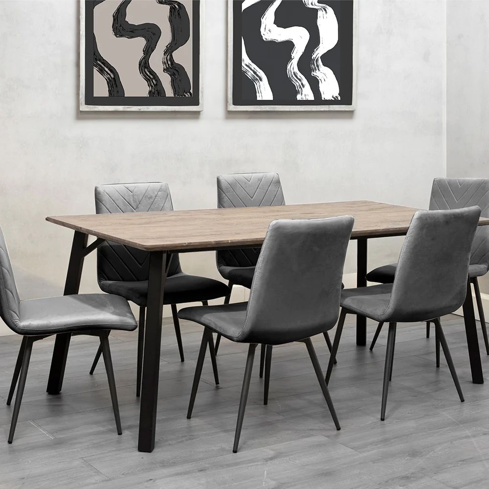 Product photograph of Tivoli Oak Effect Top 180cm Dining Table And 6 Velvet Fabric Chair from Choice Furniture Superstore.