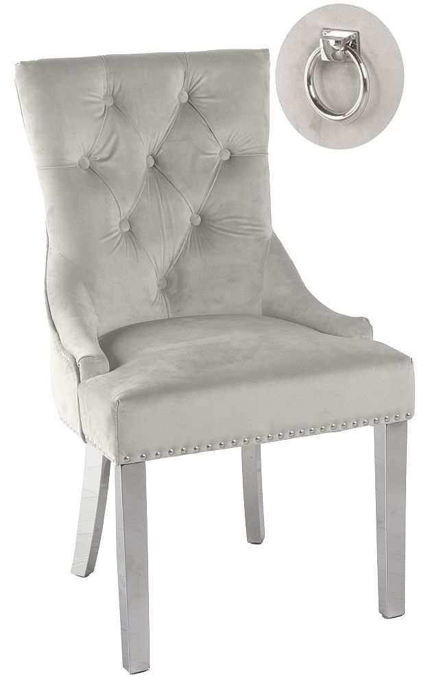 Product photograph of 2 X Knocker Back Champagne Velvet Fabric Dining Chair With Chrome Legs from Choice Furniture Superstore.