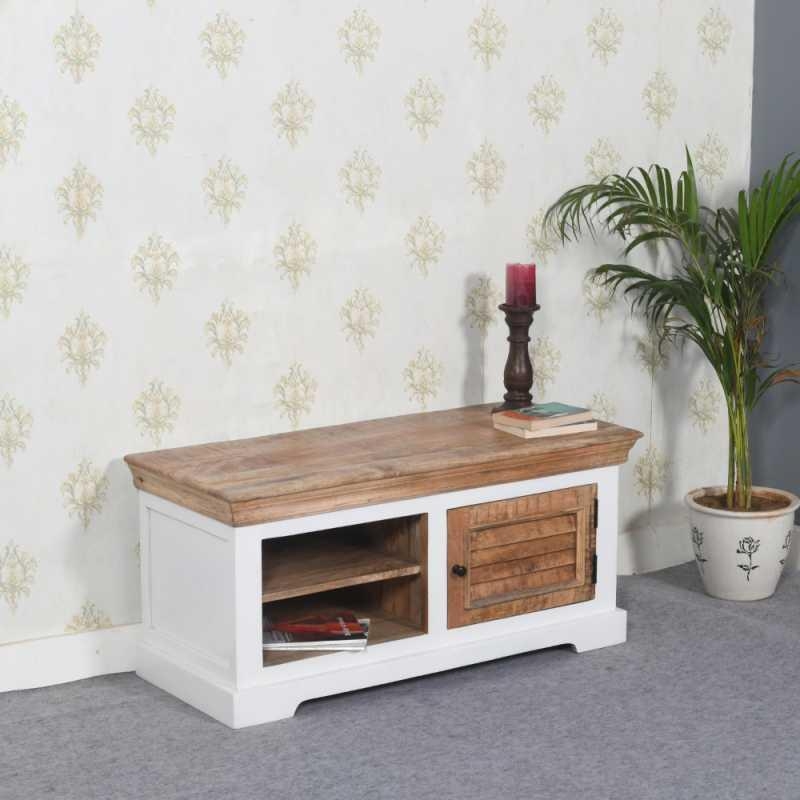 Product photograph of Alfie Brown Mango Wood Tv Cabinet Bench Shoe Rack from Choice Furniture Superstore.