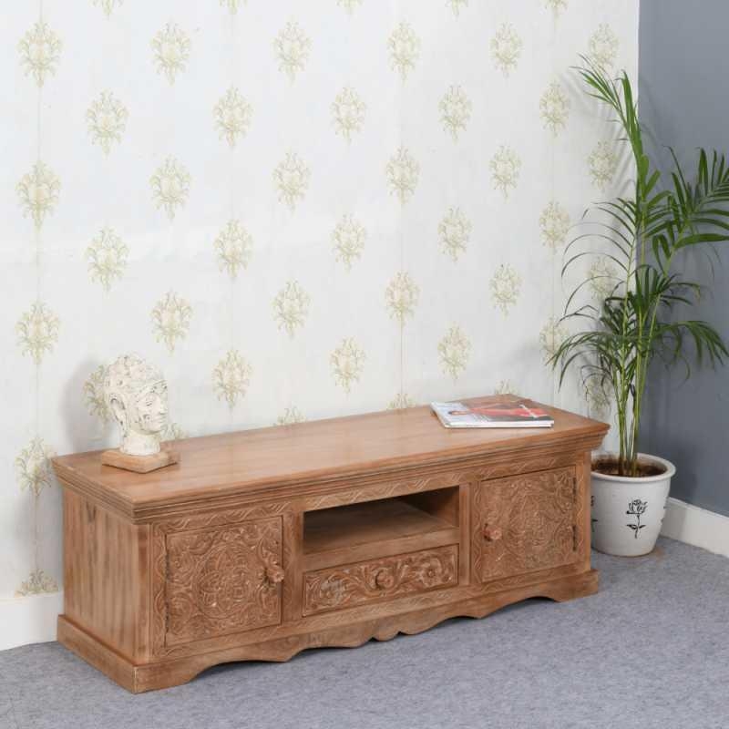 Product photograph of Carved Mango Wood 140cm Tv Unit from Choice Furniture Superstore.