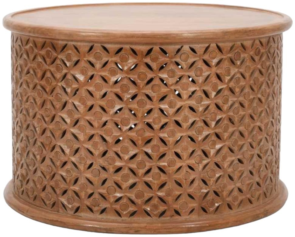 Product photograph of Carved Mango Wood Round Coffee Table from Choice Furniture Superstore.