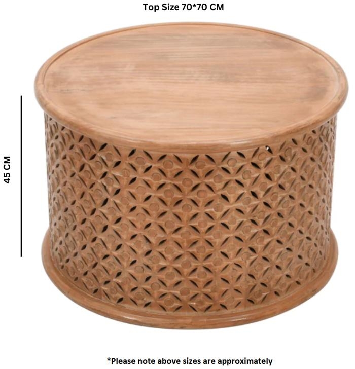 Product photograph of Carved Mango Wood Round Coffee Table from Choice Furniture Superstore.