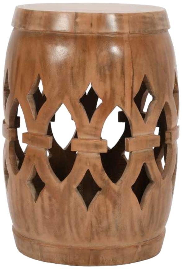 Product photograph of Carved Mango Wood Drum Side Table from Choice Furniture Superstore.