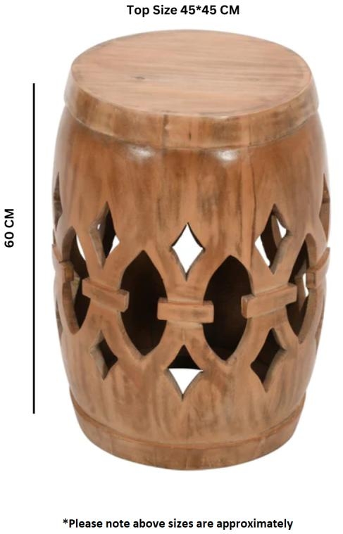 Product photograph of Carved Mango Wood Drum Side Table from Choice Furniture Superstore.