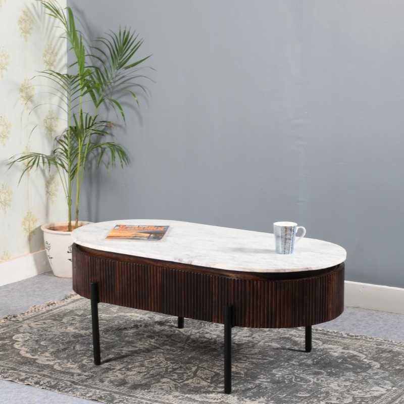 Product photograph of Fluted White Marble Top Oval Coffee Table from Choice Furniture Superstore.