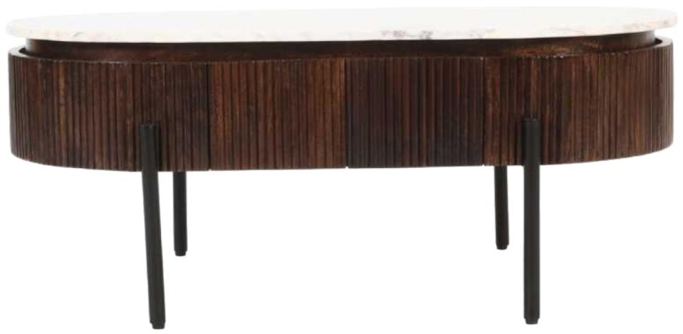 Product photograph of Opal Brown Rectangular Fluted Marble Top 2 Drawer Coffee Table from Choice Furniture Superstore.