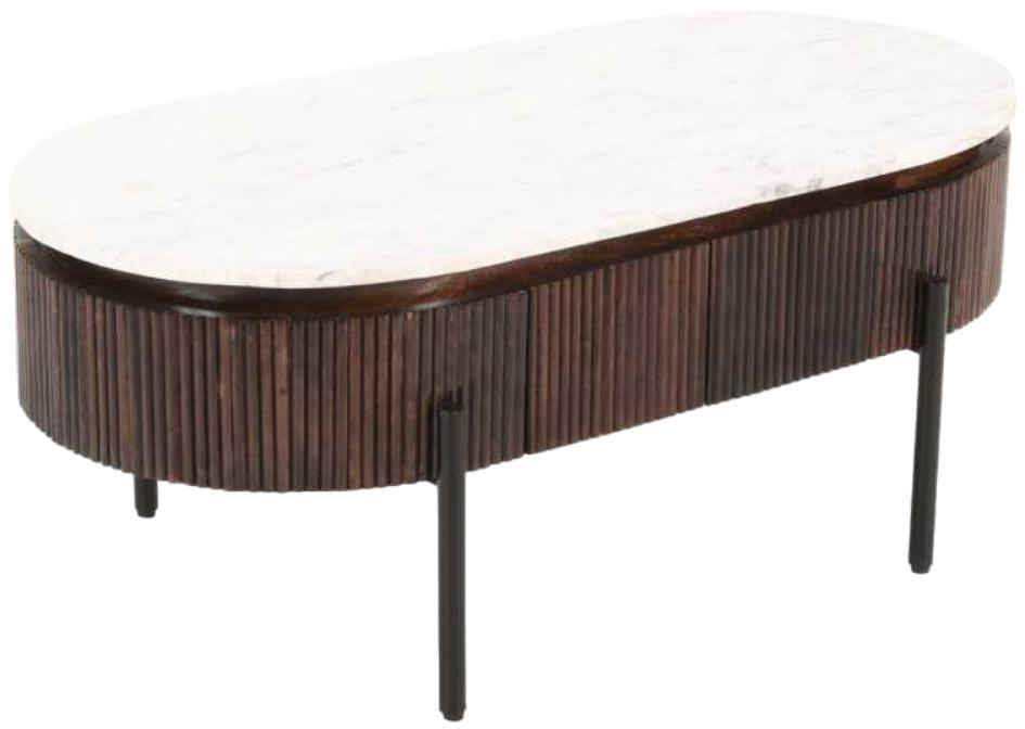 Product photograph of Opal Brown Rectangular Fluted Marble Top 2 Drawer Coffee Table from Choice Furniture Superstore.