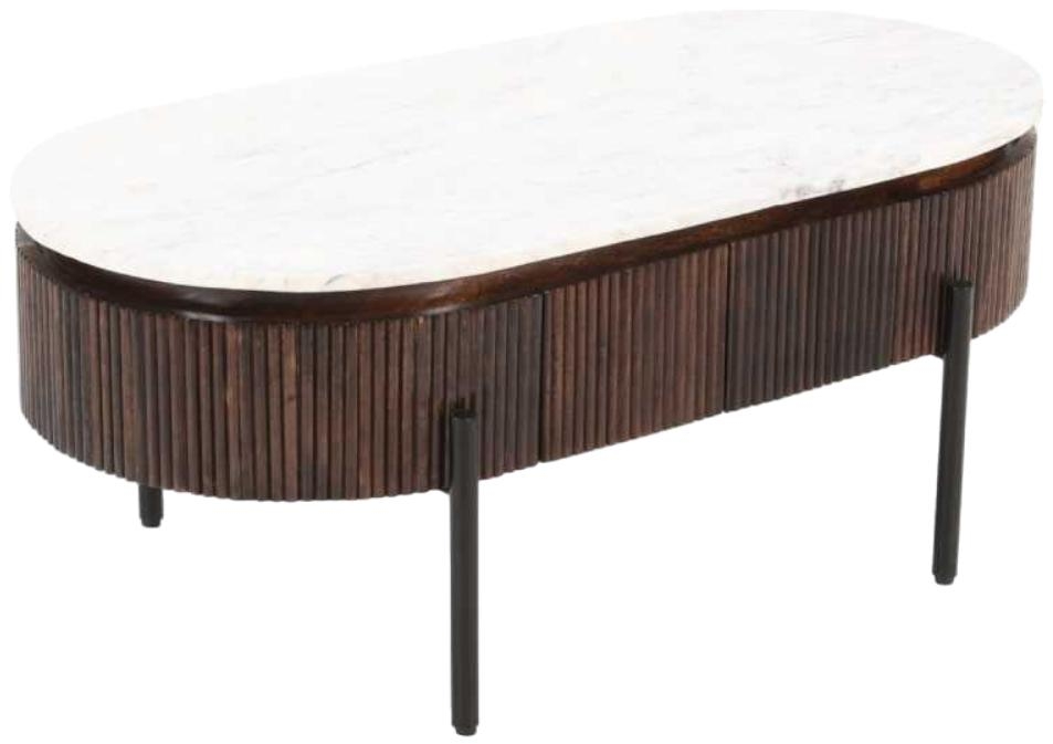Product photograph of Opal Brown Rectangular Fluted Marble Top 2 Drawer Coffee Table from Choice Furniture Superstore.