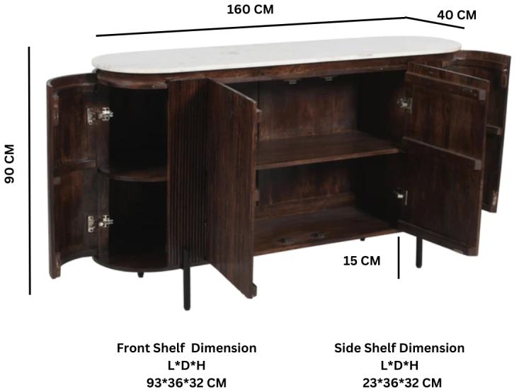 Product photograph of Opal Brown 4 Door Sideboard from Choice Furniture Superstore.