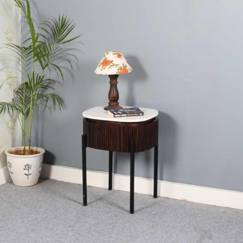 Product photograph of Opal Brown Mango Wood Marble Top Bedside Table from Choice Furniture Superstore.