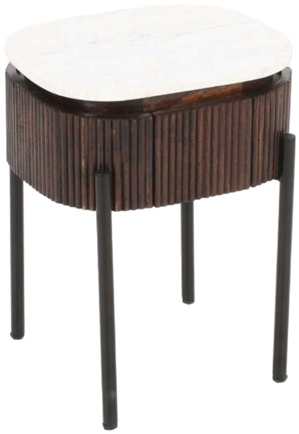 Product photograph of Opal Brown Mango Wood Marble Top Bedside Table from Choice Furniture Superstore.