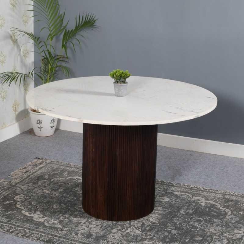 Product photograph of Fluted White Marble 4 Seater Round Pedestal Dining Table from Choice Furniture Superstore.