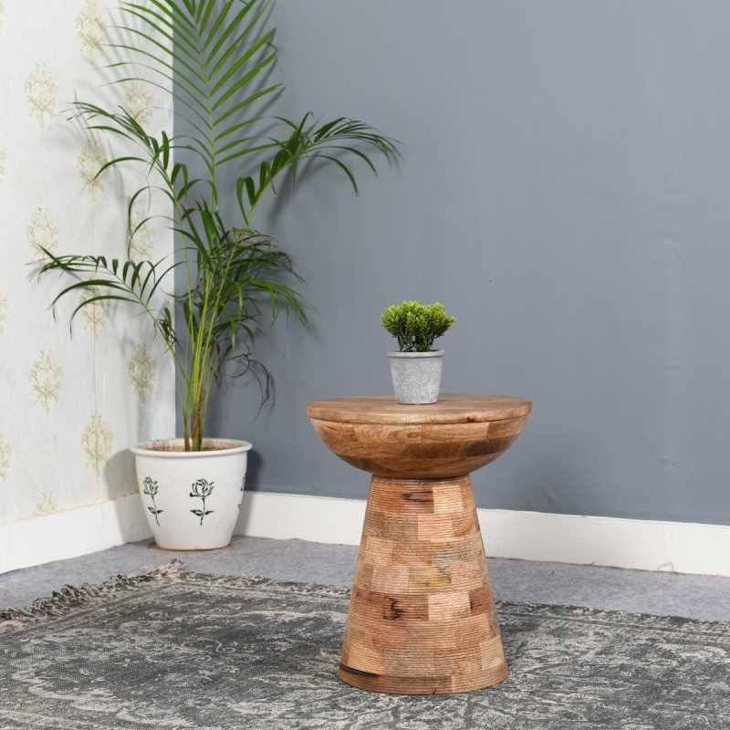 Product photograph of Surrey Brown Mango Wood Round Mushroom Side Table from Choice Furniture Superstore.