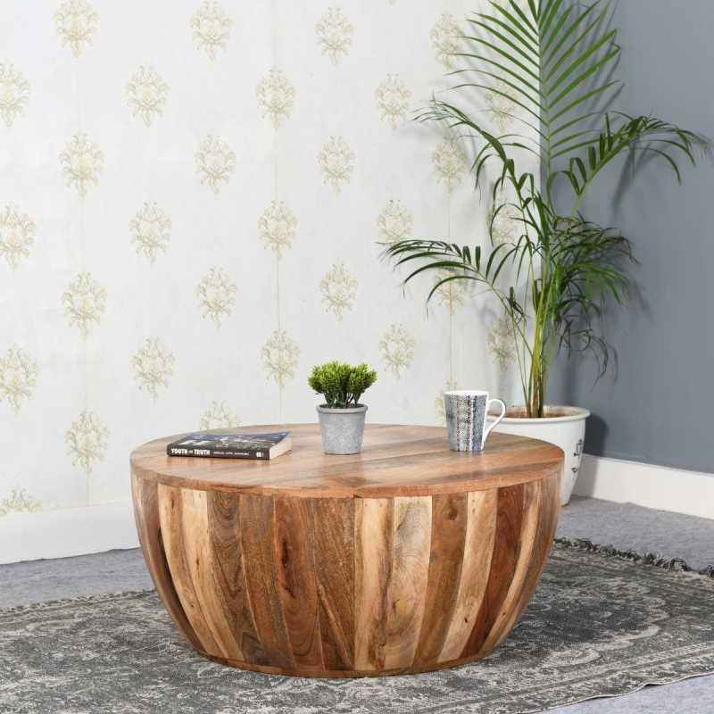 Product photograph of Dispur Solid Mango Wood Drum Coffee Table from Choice Furniture Superstore.