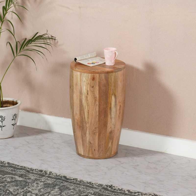 Product photograph of Dispur Solid Mango Wood Drum Side Table from Choice Furniture Superstore.