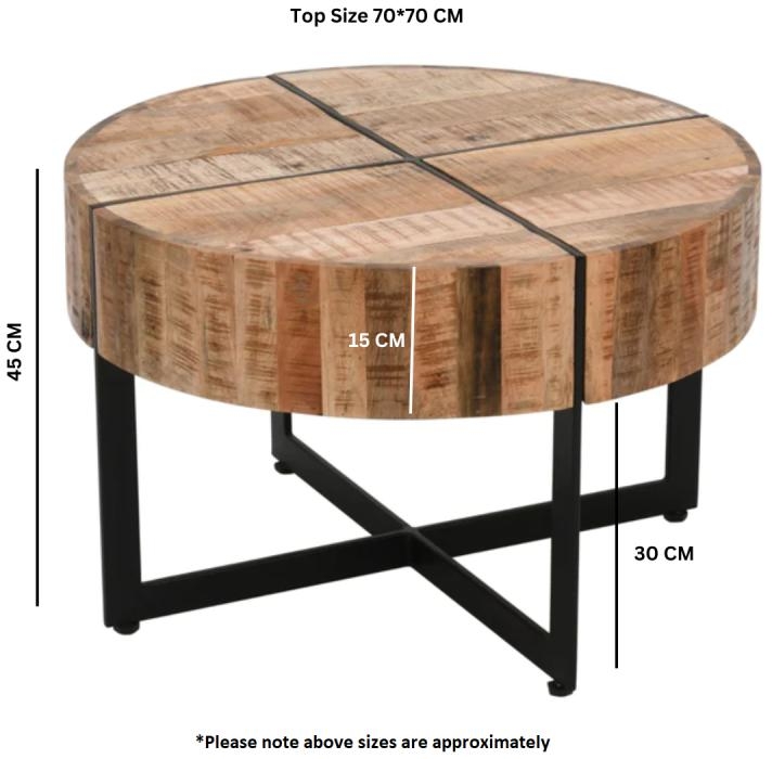 Product photograph of Dispur Solid Mango Wood 70cm Round Coffee Table from Choice Furniture Superstore.