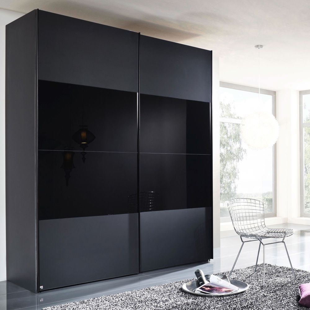 Product photograph of Rauch 20up Front 3a Sliding Wardrobe With Black Glass Front from Choice Furniture Superstore.