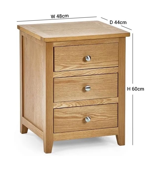 Product photograph of Mallory Oak 3 Drawer Bedside Cabinet from Choice Furniture Superstore.
