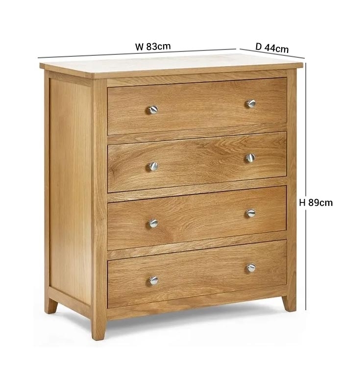 Product photograph of Mallory Oak 4 Drawer Chest from Choice Furniture Superstore.