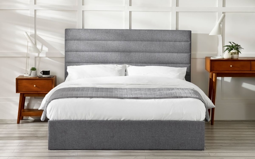 Product photograph of Merida Grey Fabric Lift-up Storage Bed from Choice Furniture Superstore.