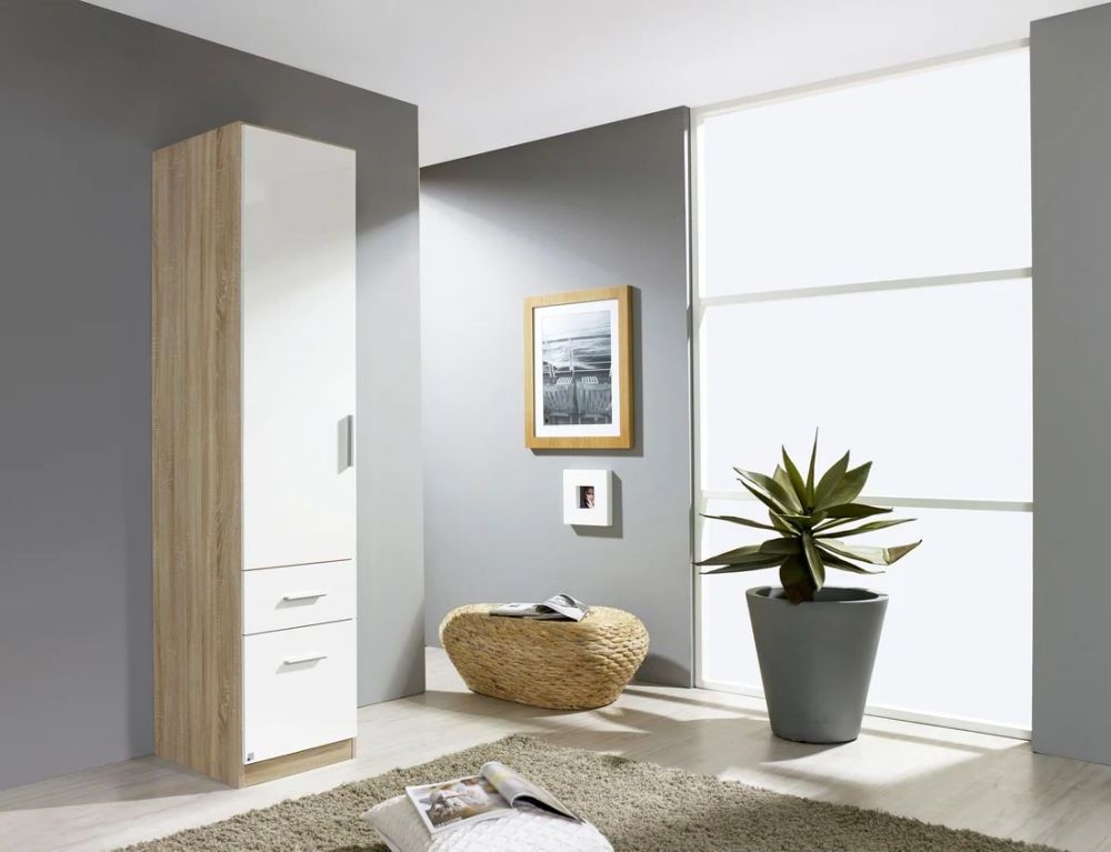 Product photograph of Rauch Celle 1 Door Sonoma Oak And White Gloss Combi Wardrobe Lh - 47cm from Choice Furniture Superstore.