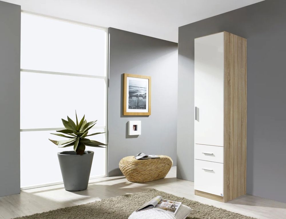 Product photograph of Rauch Celle 1 Door Sonoma Oak And White Gloss Combi Wardrobe Rh - 47cm from Choice Furniture Superstore.