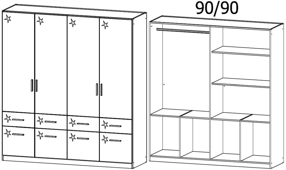 Product photograph of Rauch Celle 181cm Sonoma Oak And White Gloss 4 Door Wardrobe With Drawers from Choice Furniture Superstore.