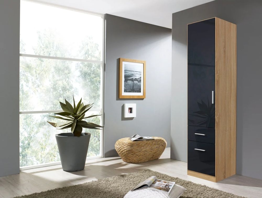 Product photograph of Rauch Celle 1 Door Charcoal Black And Oak Combi Wardrobe Lh - 47cm from Choice Furniture Superstore.