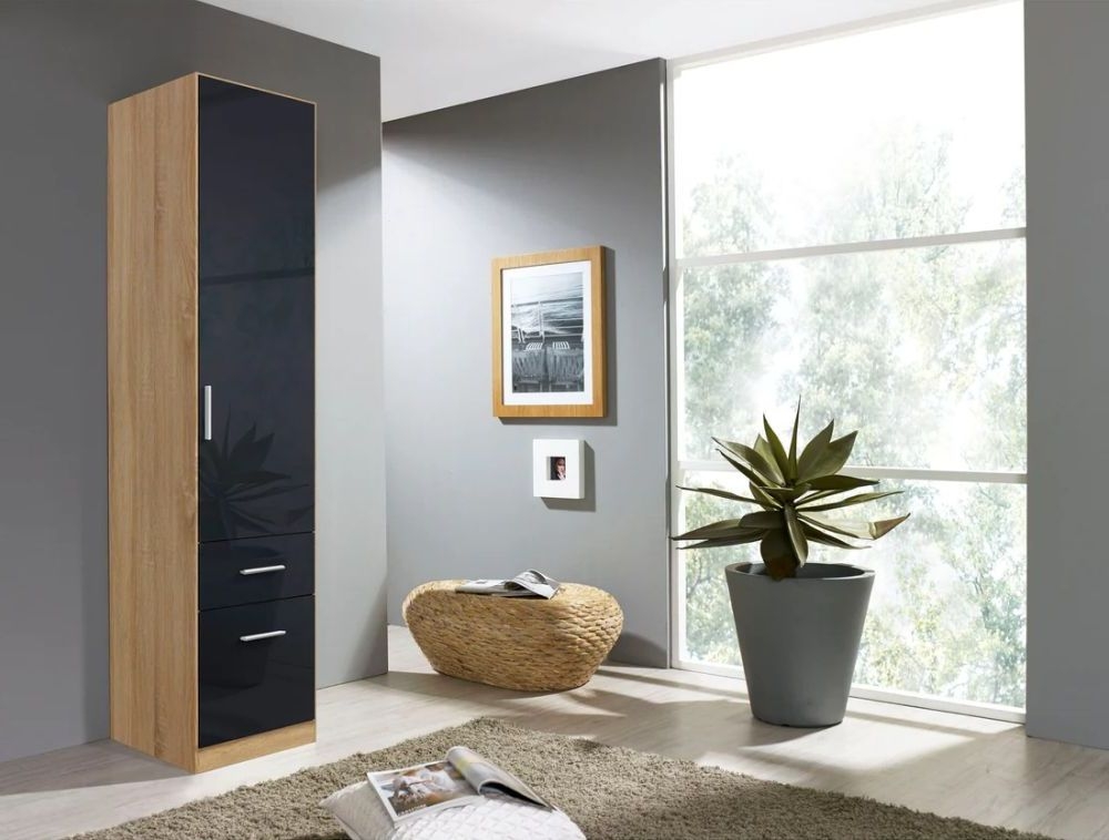 Product photograph of Rauch Celle 47cm Black And Oak Combi Wardrobe - Rh Door from Choice Furniture Superstore.