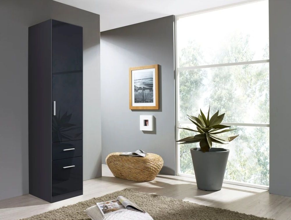 Product photograph of Rauch Celle 1 Door Charcoal Black Combi Wardrobe Rh - 47cm from Choice Furniture Superstore.