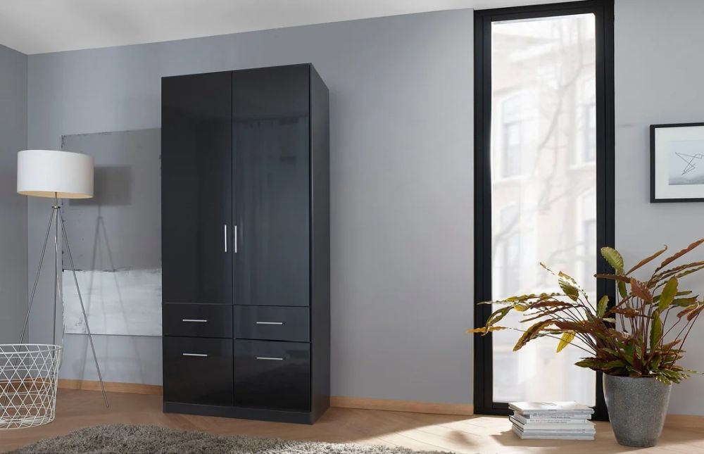 Product photograph of Celle 2 Door Charcoal Black Combi Wardrobe - 91cm from Choice Furniture Superstore.