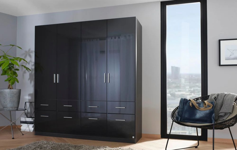 Product photograph of Rauch Celle 4 Door Charcoal Black Combi Wardrobe - 181cm from Choice Furniture Superstore.