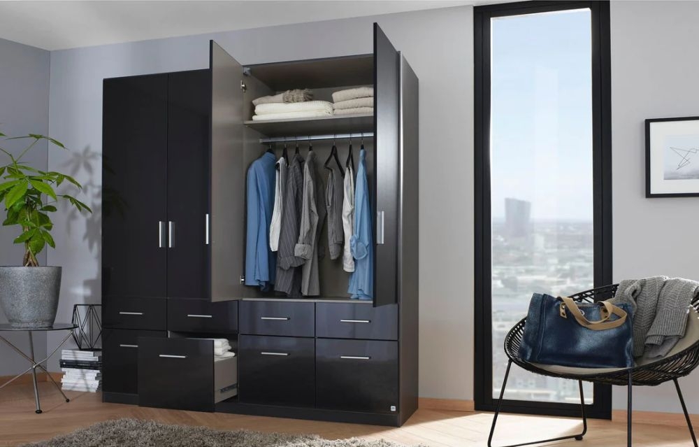 Product photograph of Rauch Celle 4 Door Charcoal Black Combi Wardrobe - 181cm from Choice Furniture Superstore.