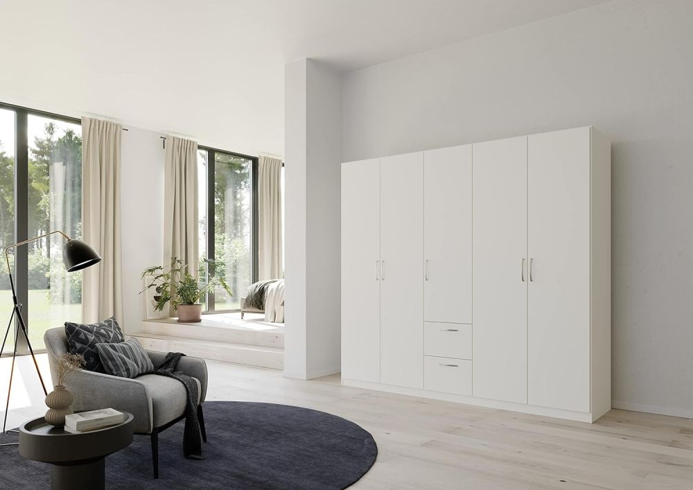 Product photograph of Quadra-spin 5 Door Combi Wardrobe - Comes In Alpine White And Silk Grey Options from Choice Furniture Superstore.