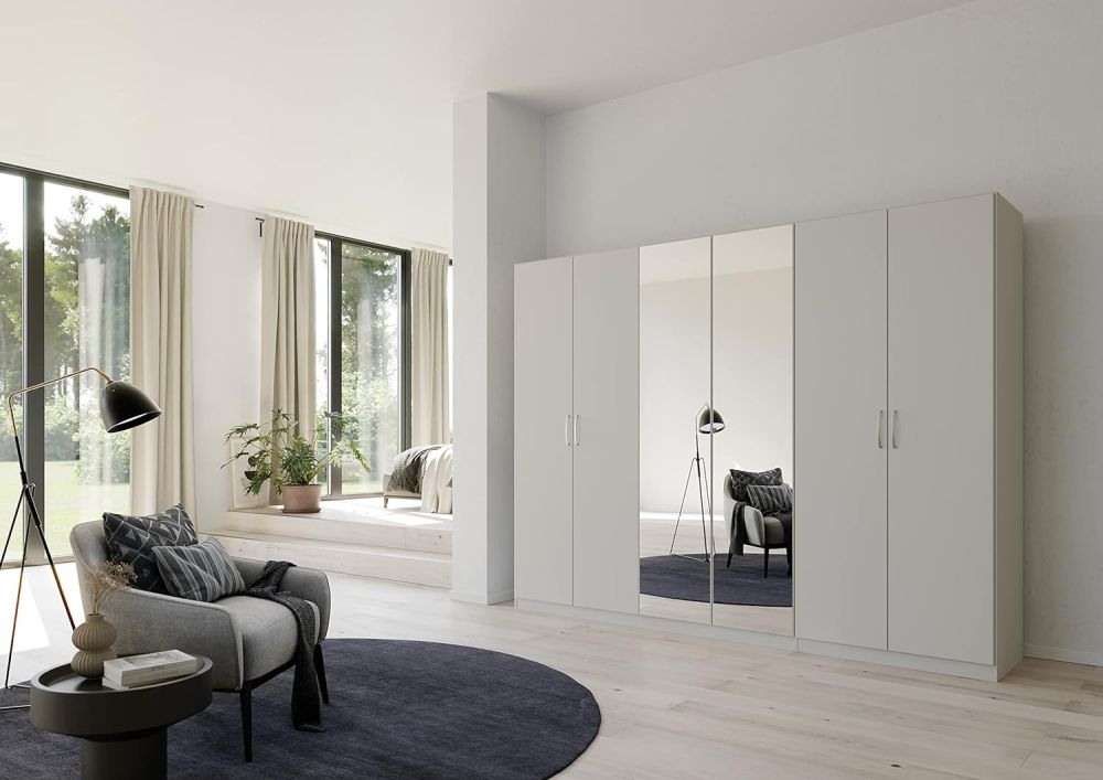 Product photograph of Rauch Pure Quadra-spin 6 Door 2 Mirror Grey Wardrobe - 271cm from Choice Furniture Superstore.